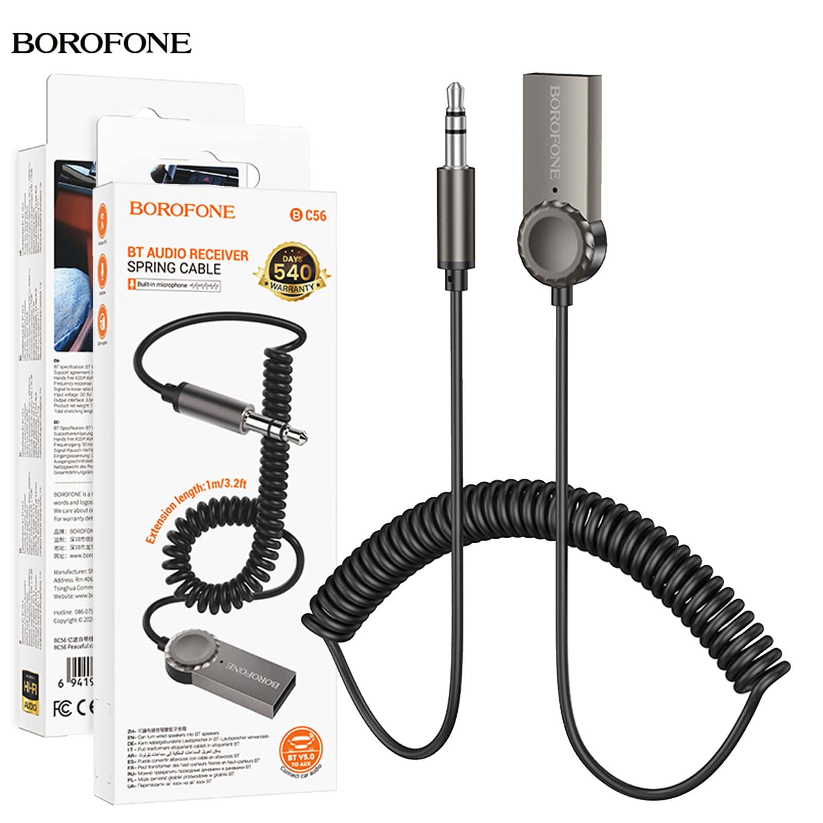 Borofone BC56 Peaceful 3.5mm Car AUX Wireless Bluetooth Receiver Dongle with 1M Cable ( Metal Grey) Borofone BC56 Peaceful 3.5mm Car AUX Wireless Bluetooth Receiver Dongle with 1M Cable ( Metal Grey)